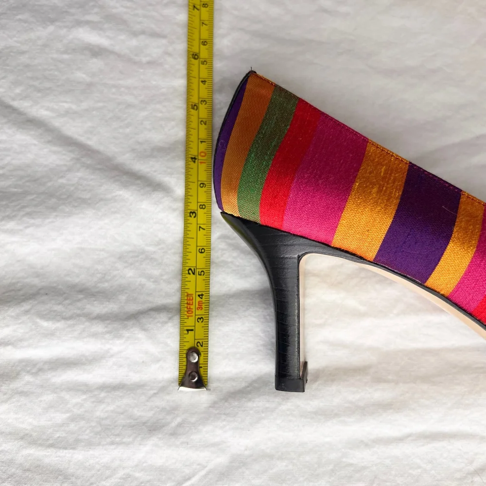 VTG Rangoni Firenze Italian Leather Silk Pumps Rainbow Striped Sz 8 AAA